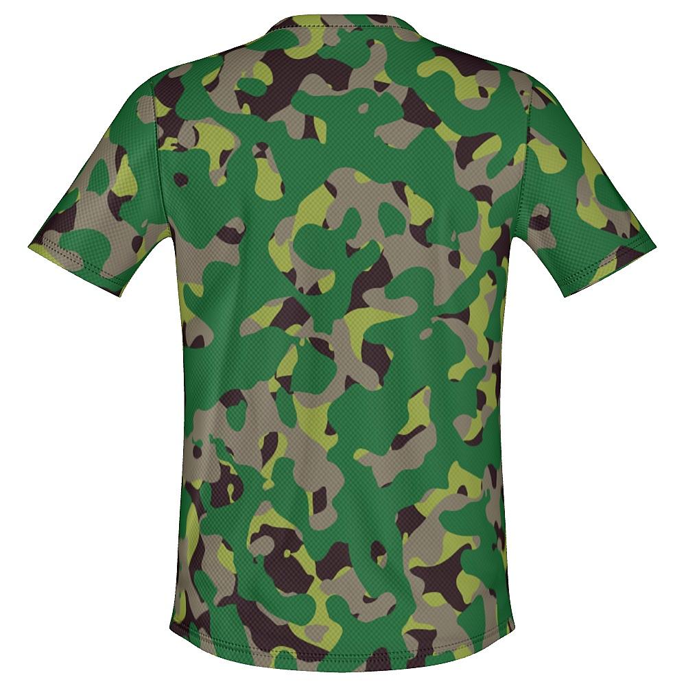 Shirt with green camouflage design on a white background