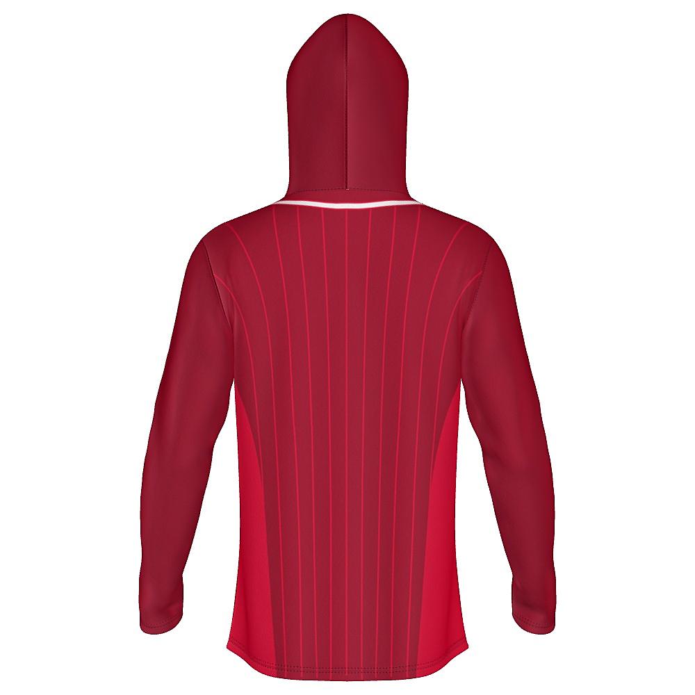Red hoodie with pinstripe design on a white background