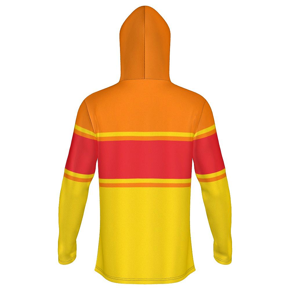 Red, orange and yellow hoodie on a white background