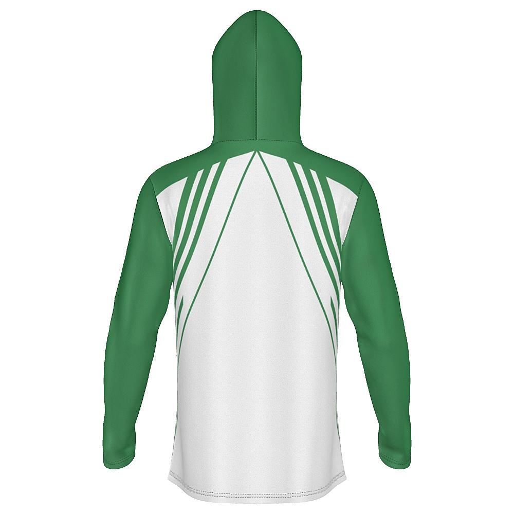 White hoodie with green accents on a white background