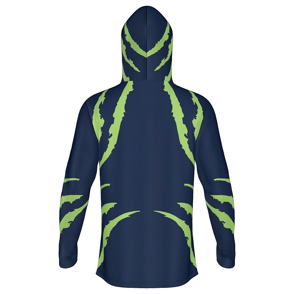 Blue hoodie with green accents on a white background