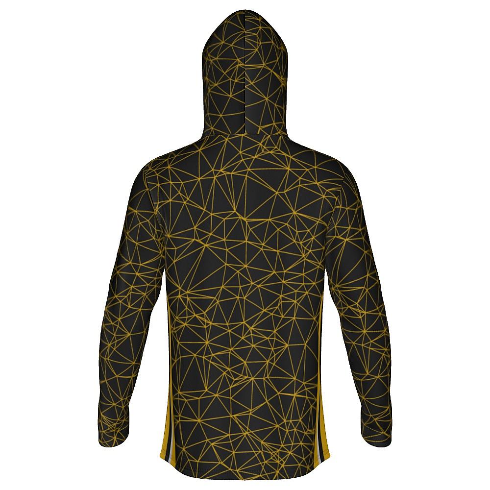 Black hoodie with yellow geometric design on a white background