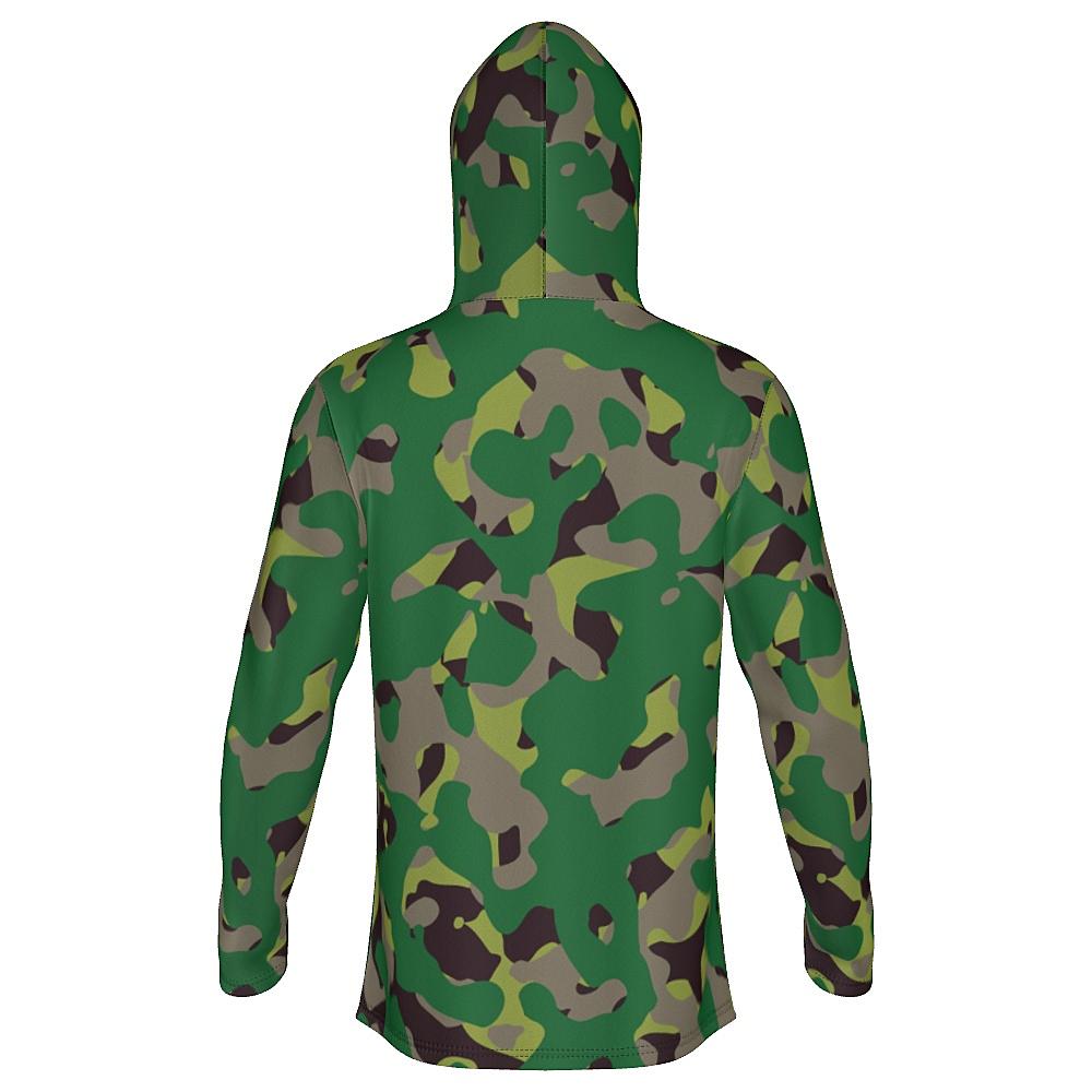Hoodie with green camouflage design on a white background