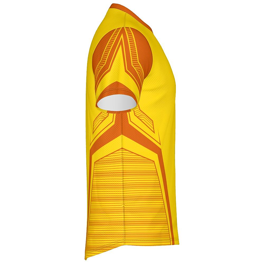 Yellow shirt with orange accents on a white background
