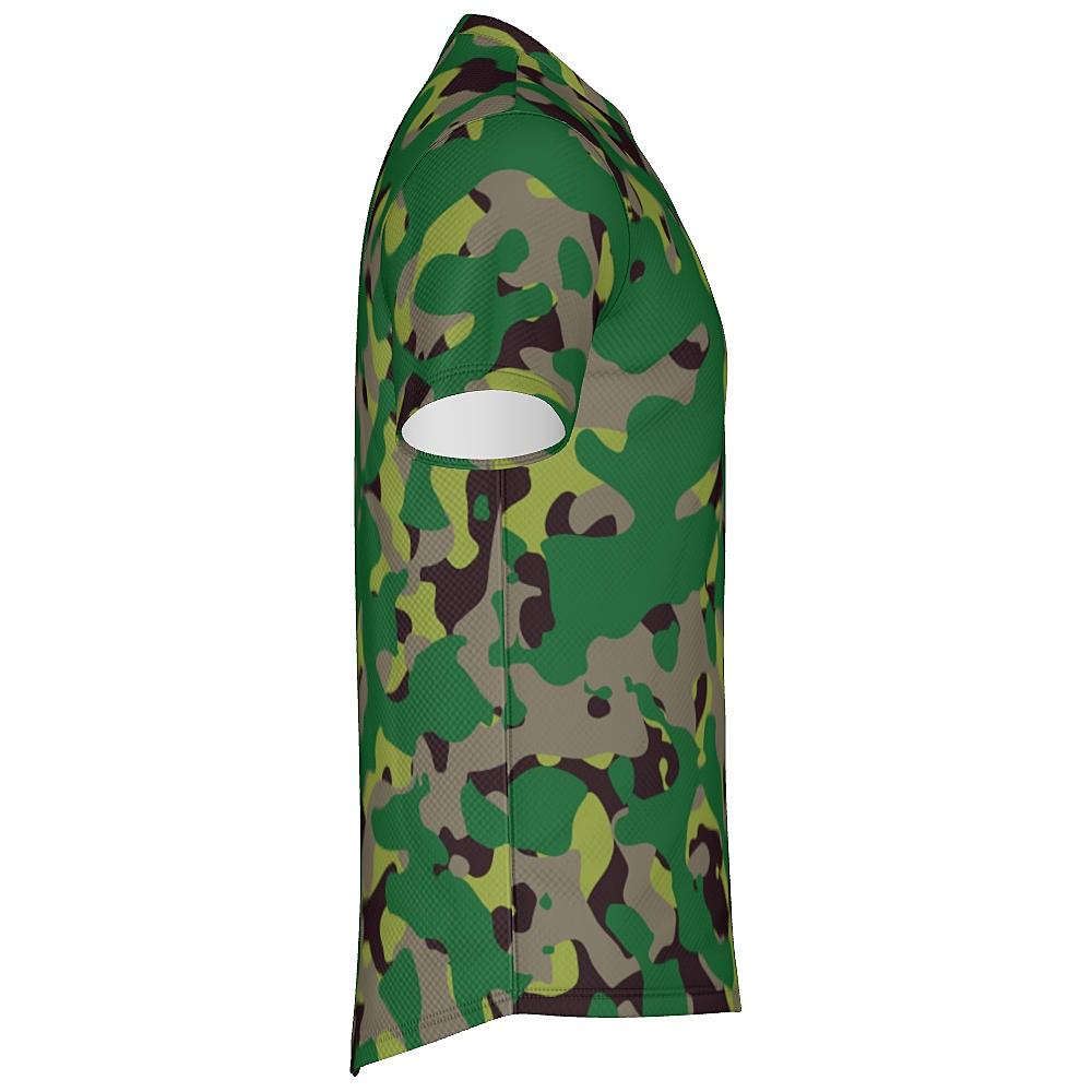 Shirt with green camouflage design on a white background