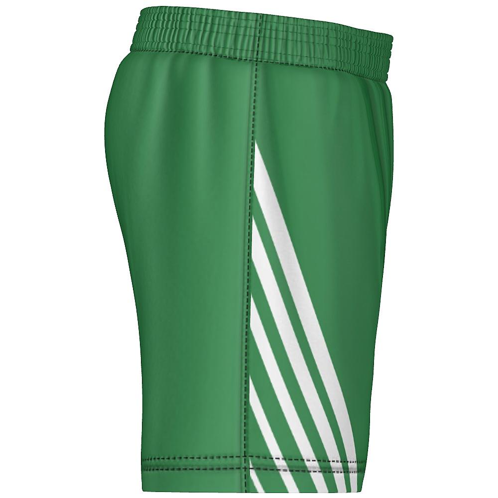 Green shorts with white accents on a white background