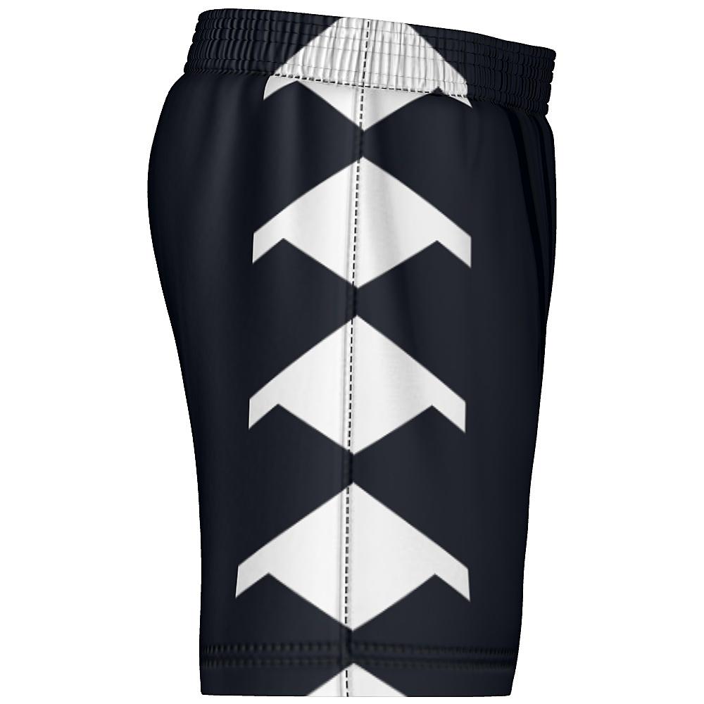 Black shorts with white diamond pattern on sides, on a white background