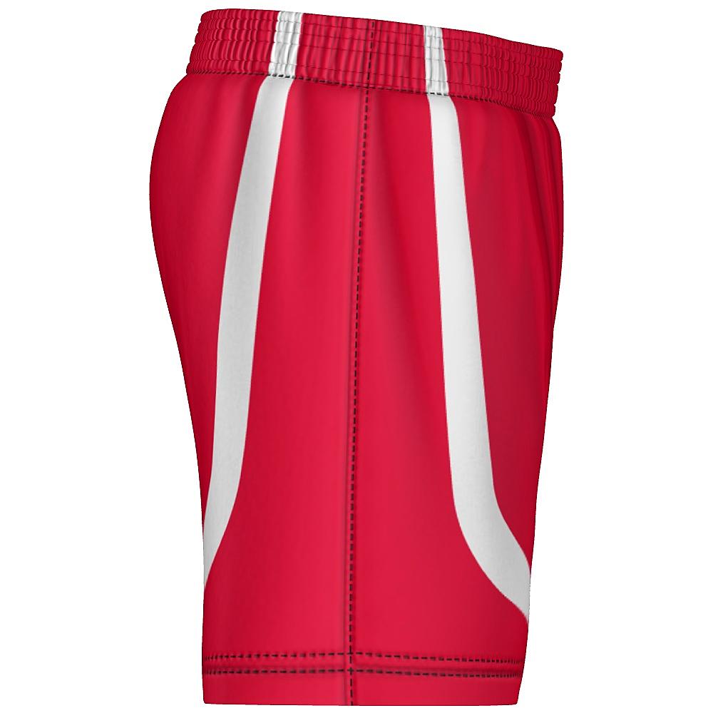 Red shorts with white accents on a white background