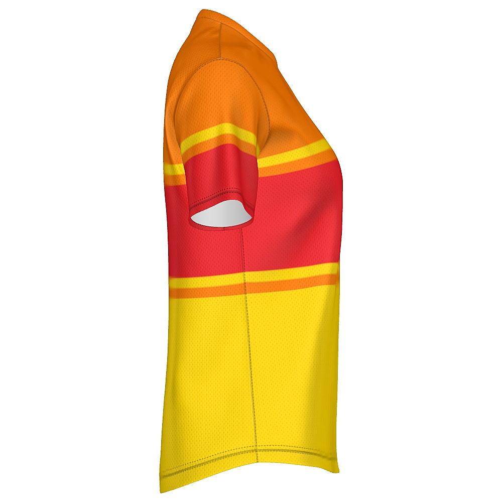 Red, orange and yellow shirt on a white background