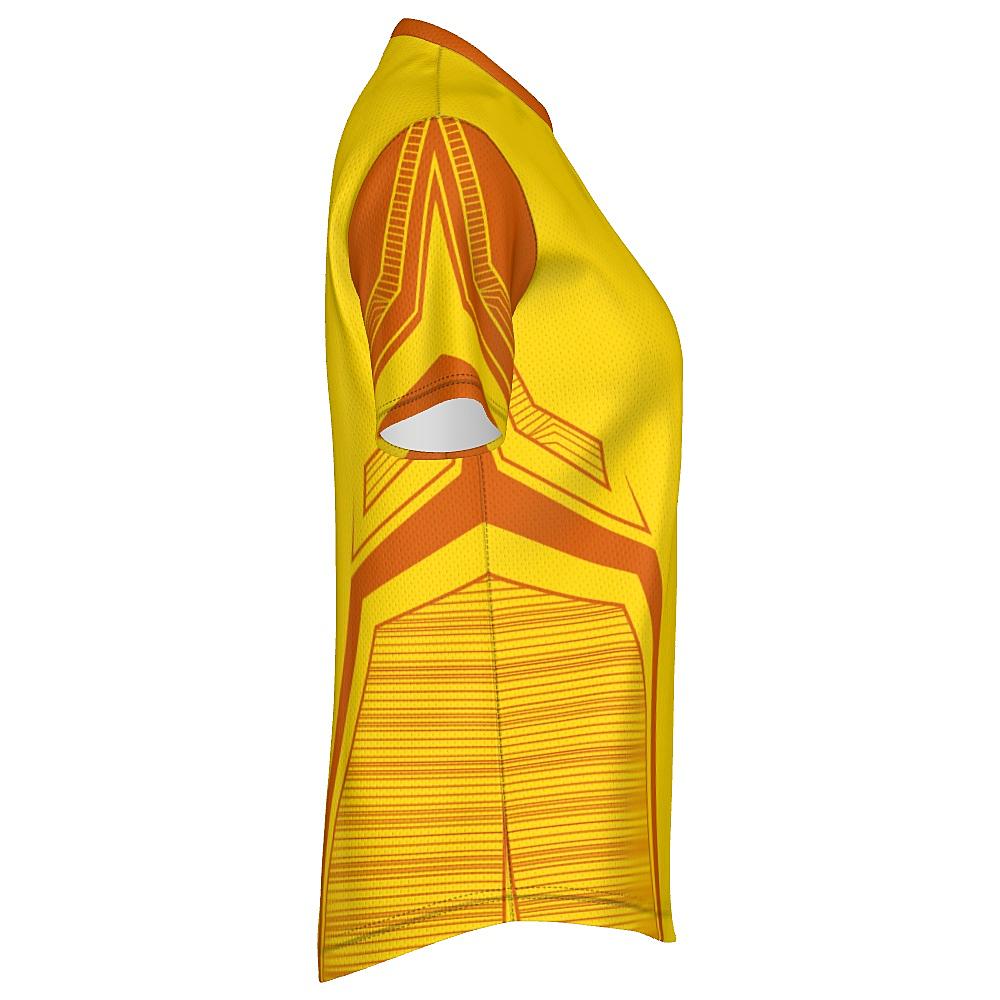 Yellow shirt with orange accents on a white background