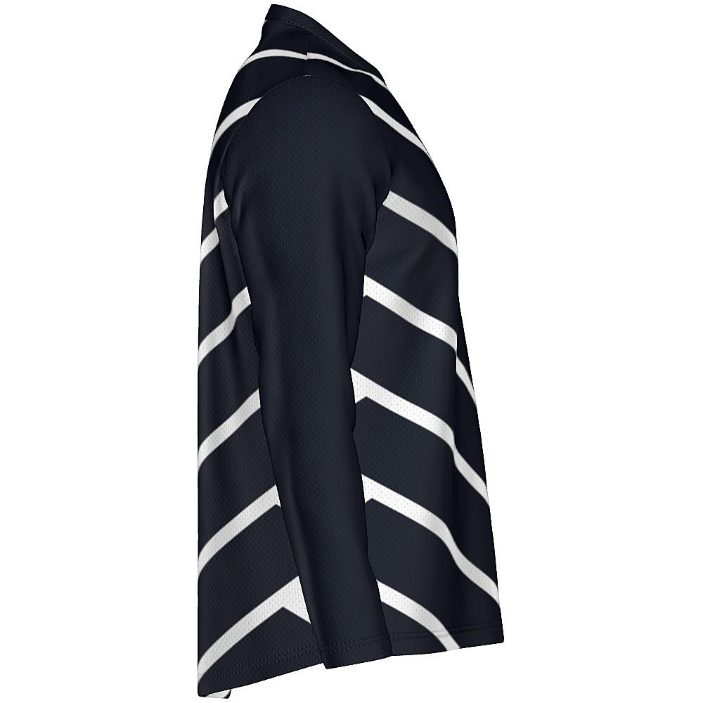 Black long-sleeve shirt with white chevrons on a white background