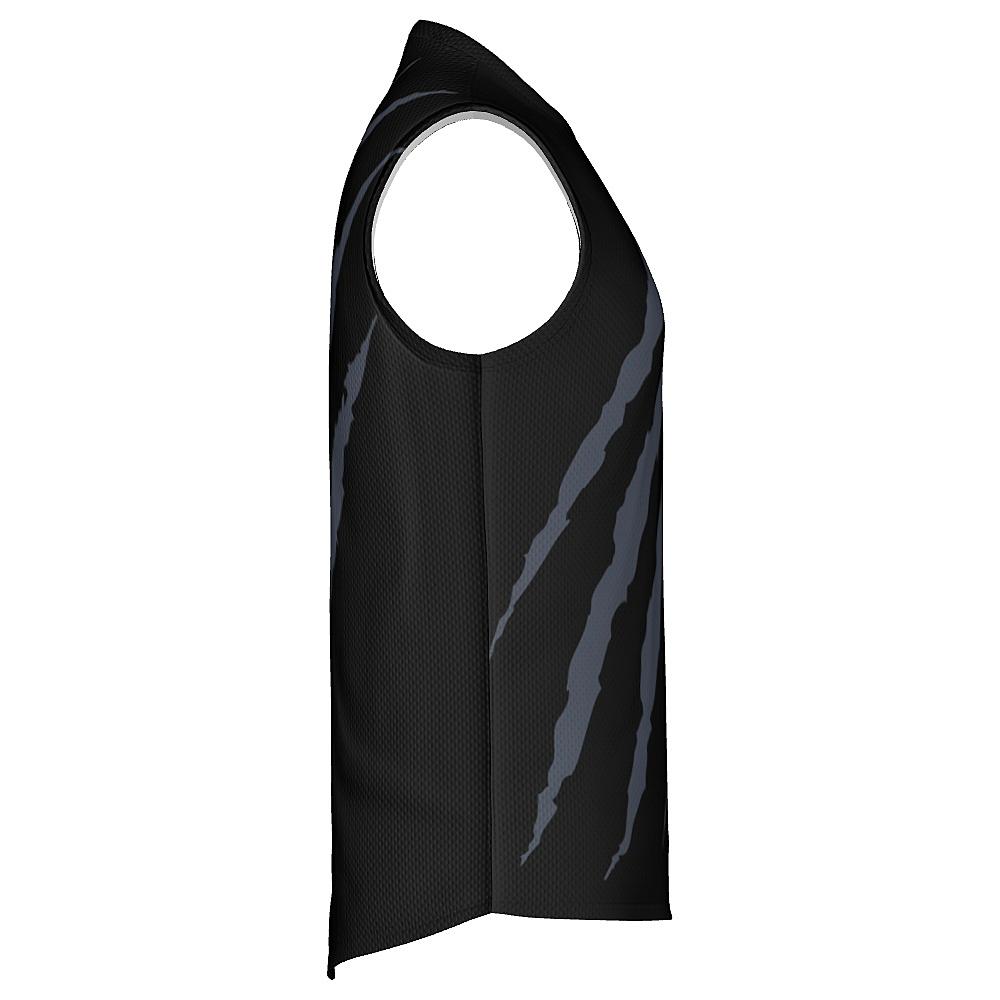 Black sleeveless shirt with grey claw-mark design on a white background