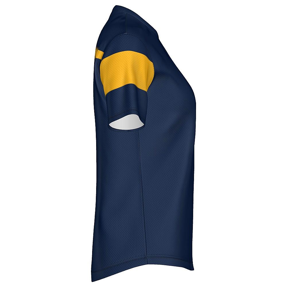 Navy shirt with yellow stripes on a white background