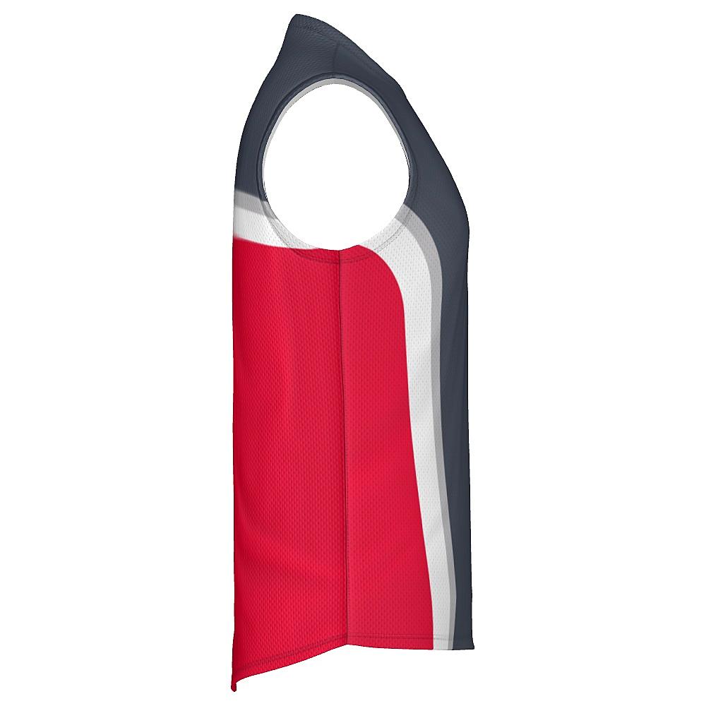 Grey shirt with white and red accents on a white background