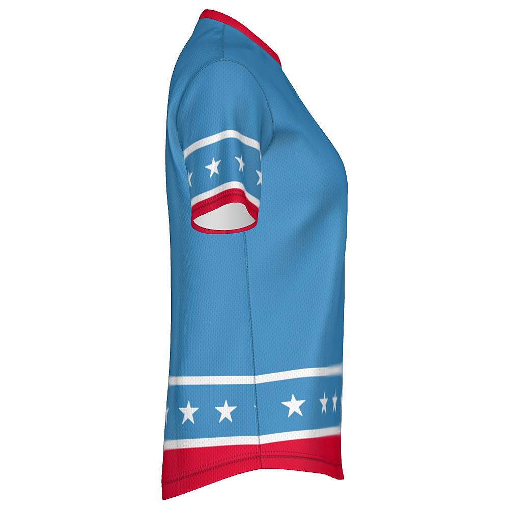 Blue shirt with white stars and red stripes on a white background