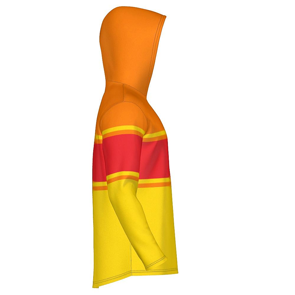 Red, orange and yellow hoodie on a white background
