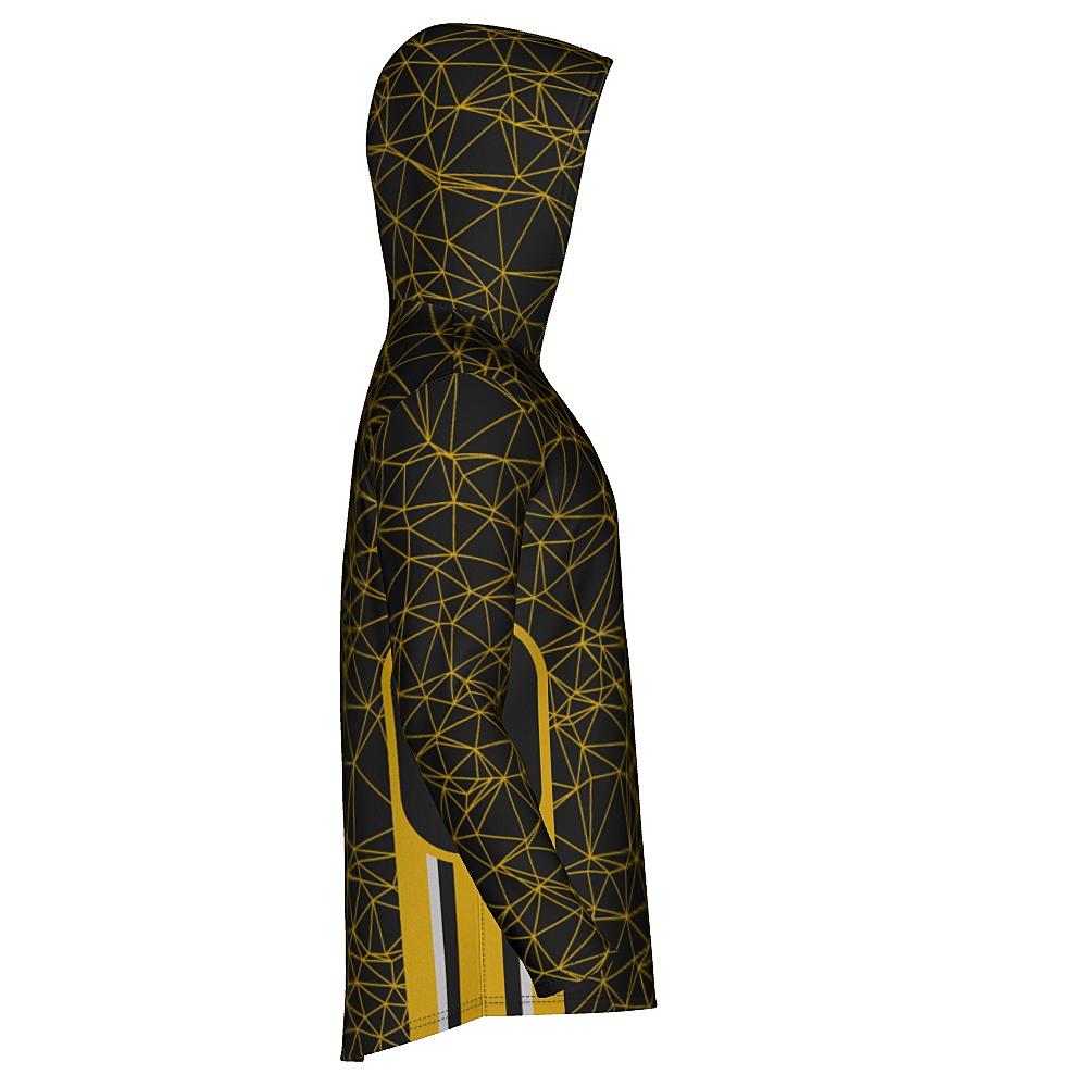 Black hoodie with yellow geometric design on a white background