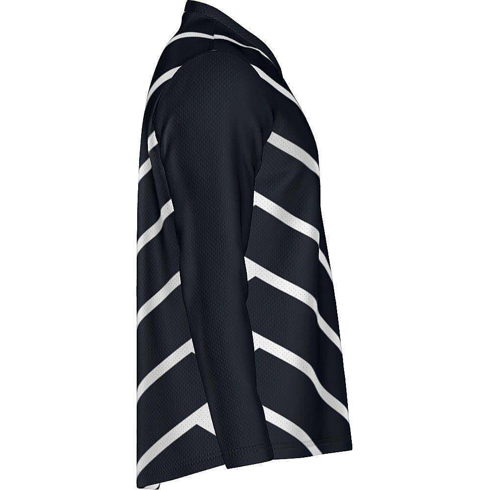 Black long-sleeve shirt with white chevrons on a white background