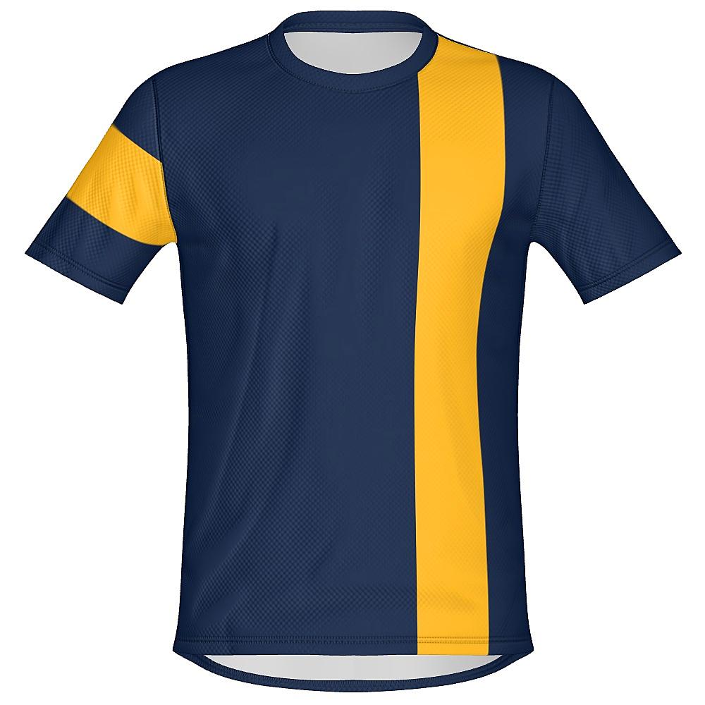 Navy shirt with yellow stripes on a white background