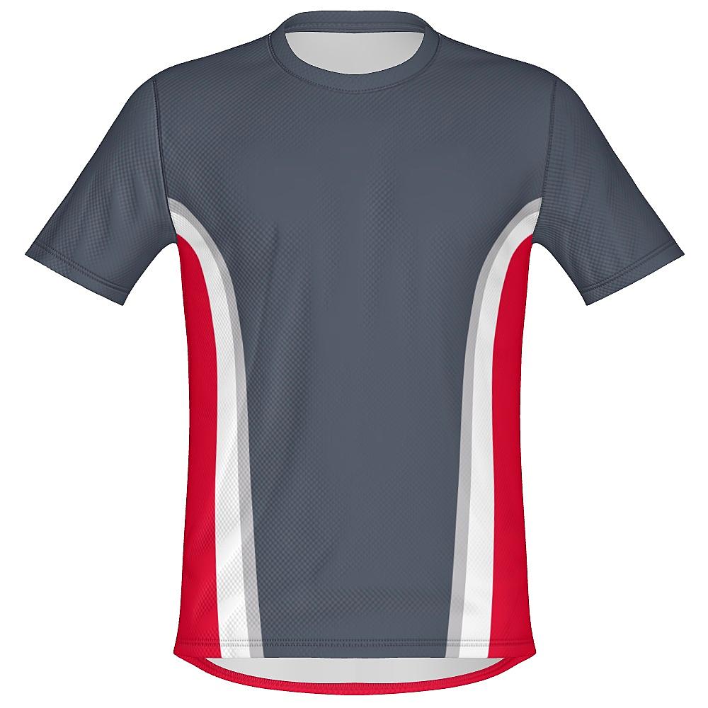 Grey shirt with white and red accents on a white background