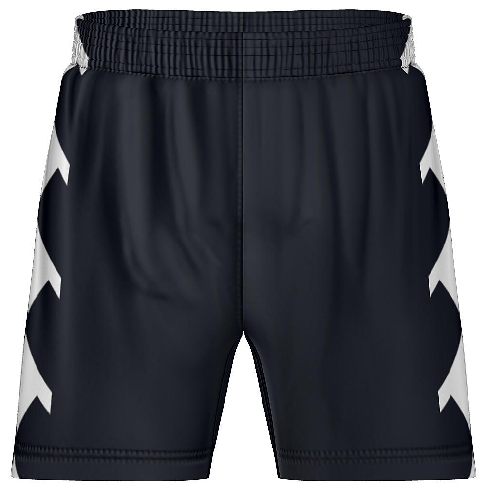 Black shorts with white diamond pattern on sides, on a white background