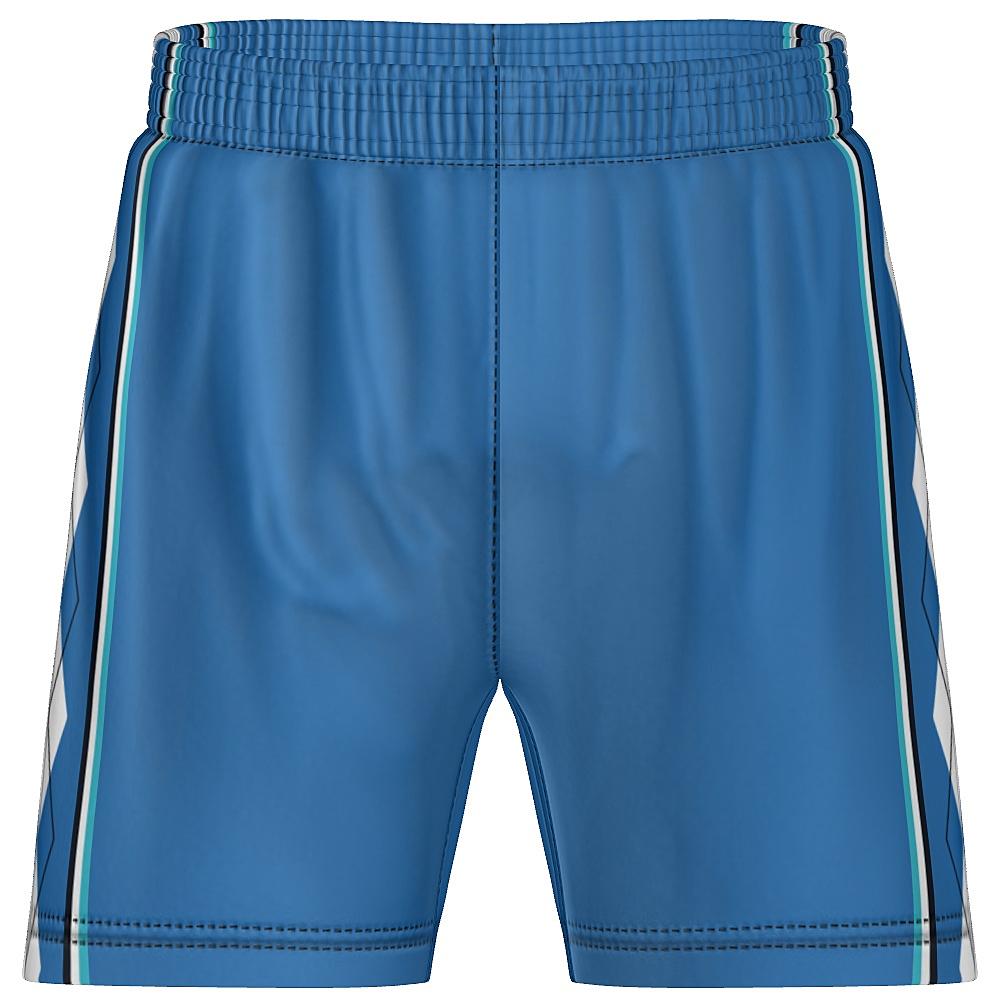Blue shorts with white and black argyle design on side panels