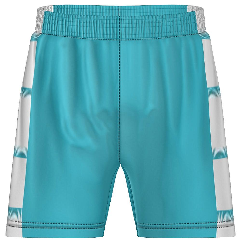 Teal shorts with white side panels featuring sawtooth stripes