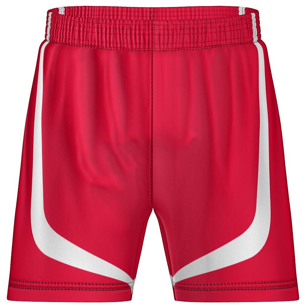Red shorts with white accents on a white background