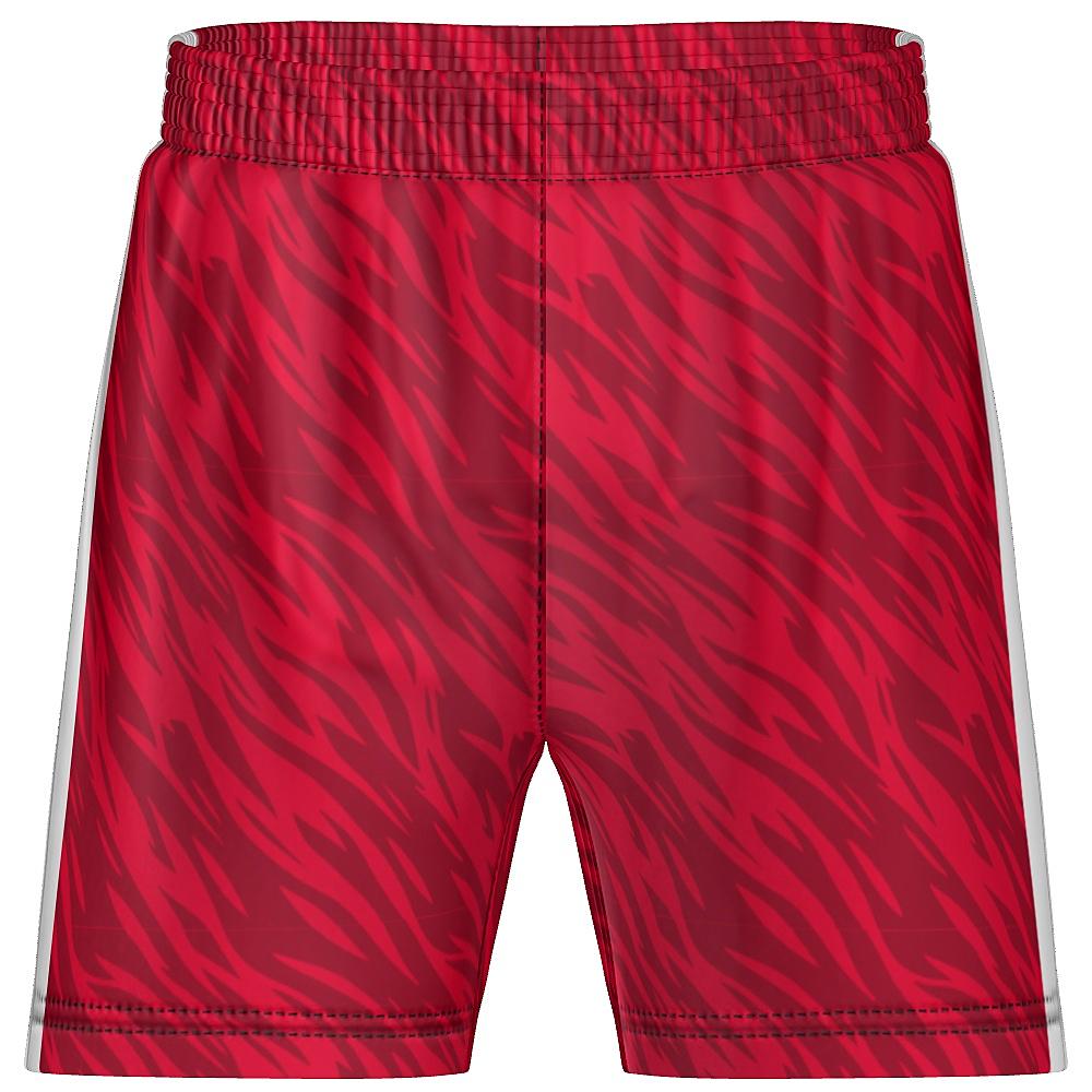 Red shorts with wavy design and white accents on a white background