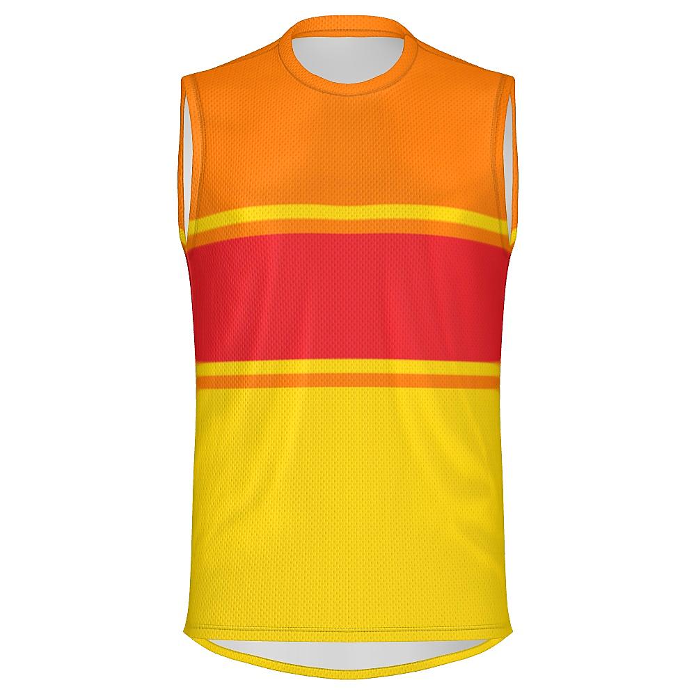Red, orange and yellow sleeveless shirt on a white background