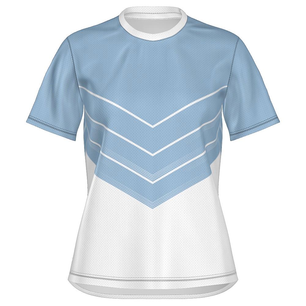 Blue and white shirt with chevron design on a white background