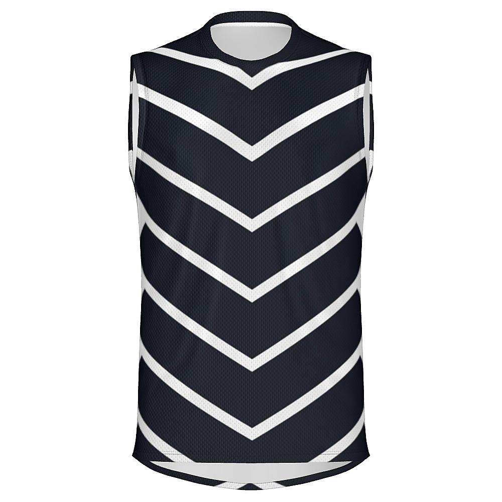 Black sleeveless shirt with white chevrons on a white background
