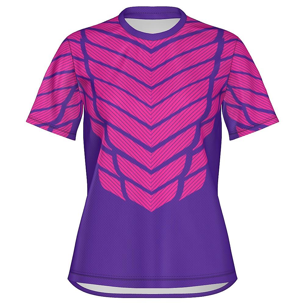 Pink and purple shirt with striped design on a white background