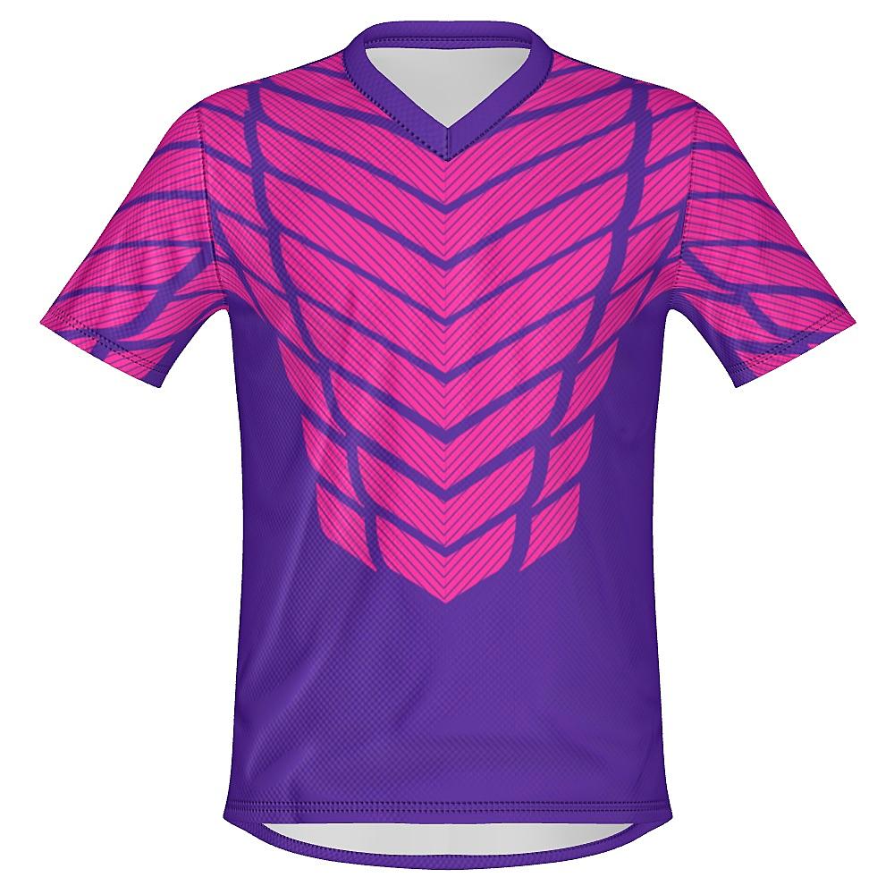 Pink and purple shirt with striped design on a white background
