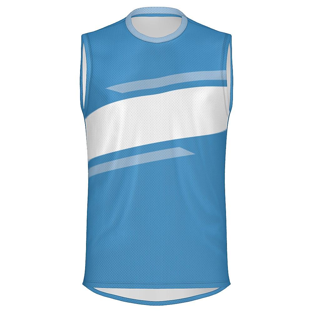 Blue sleeveless shirt with contrasting stripes on a white background