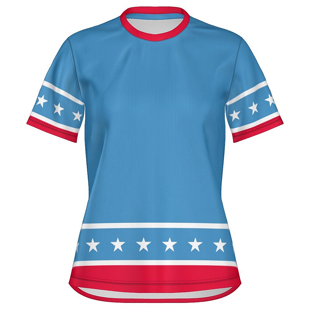 Blue shirt with white stars and red stripes on a white background