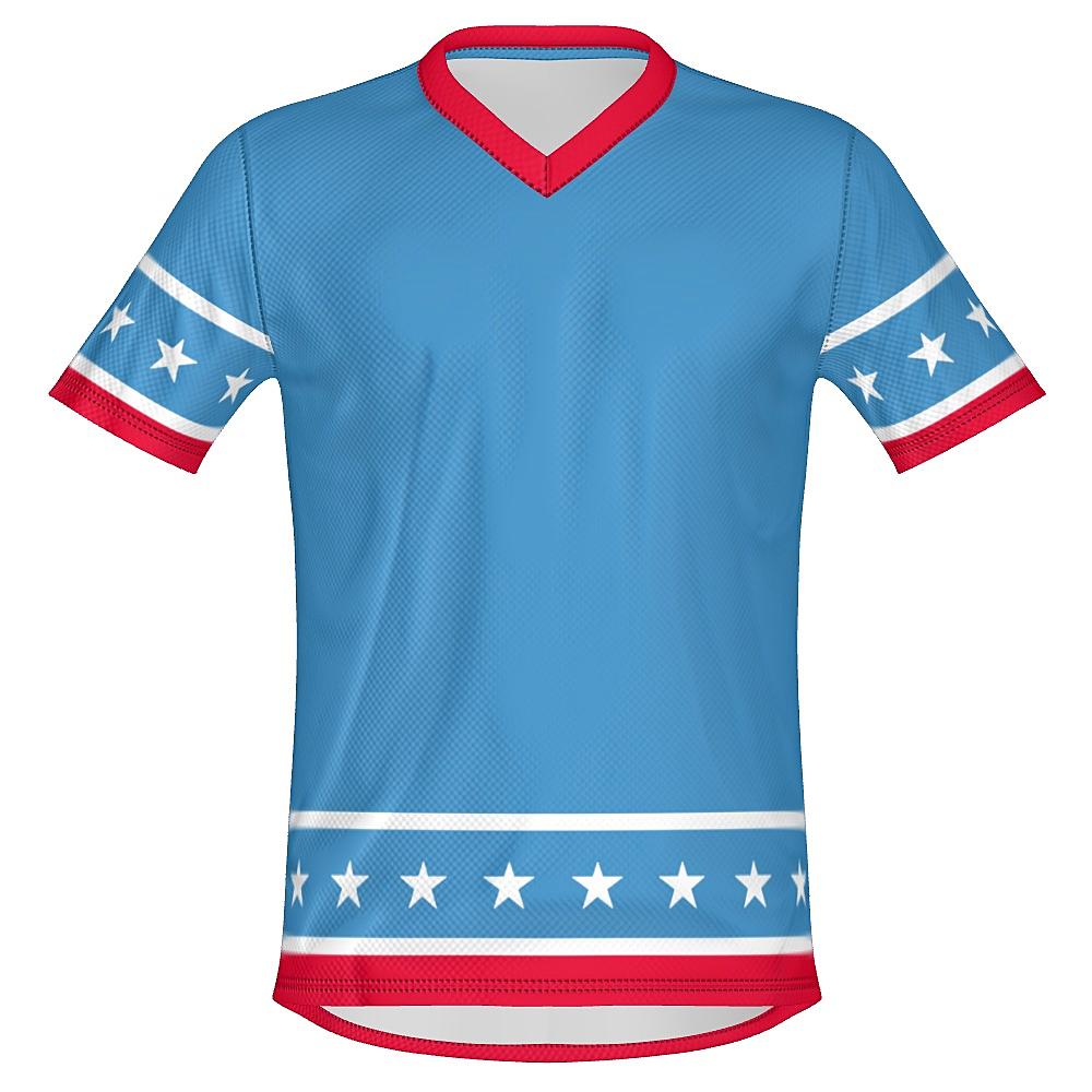 Blue shirt with white stars and red stripes on a white background