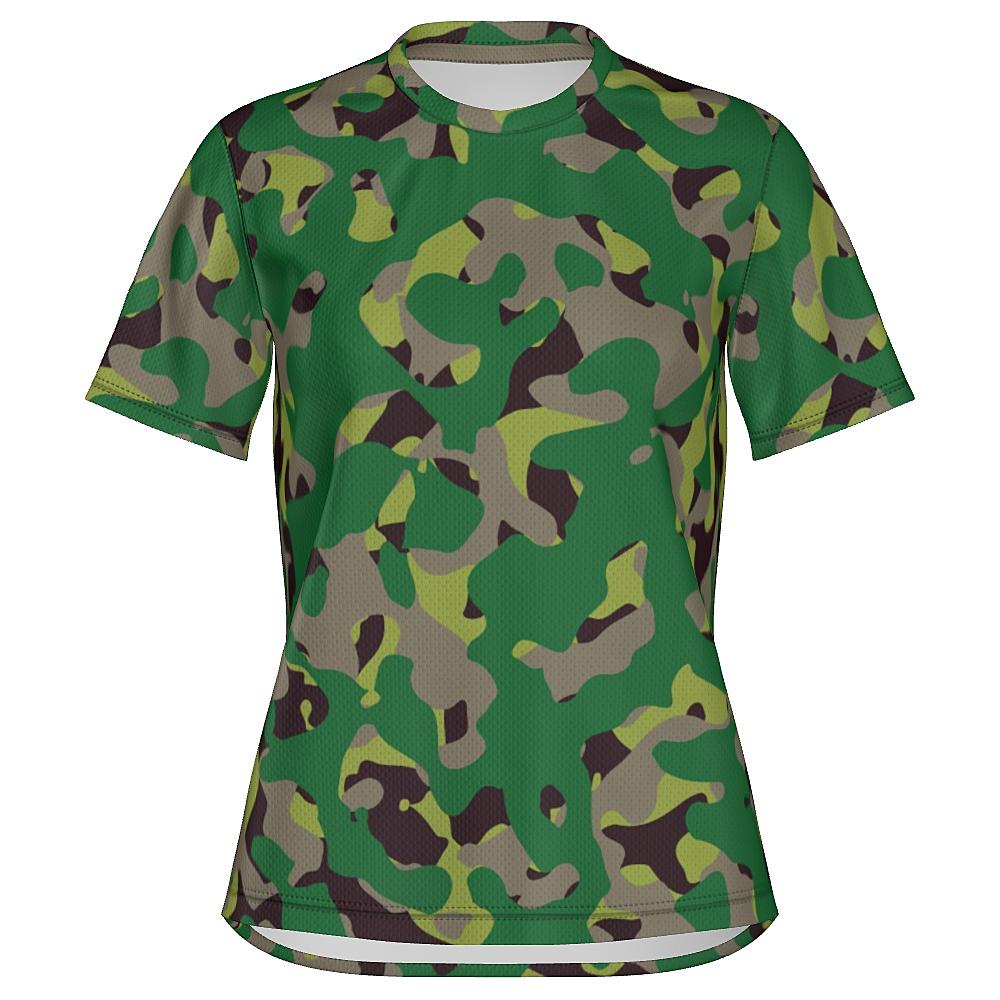 Shirt with green camouflage design on a white background