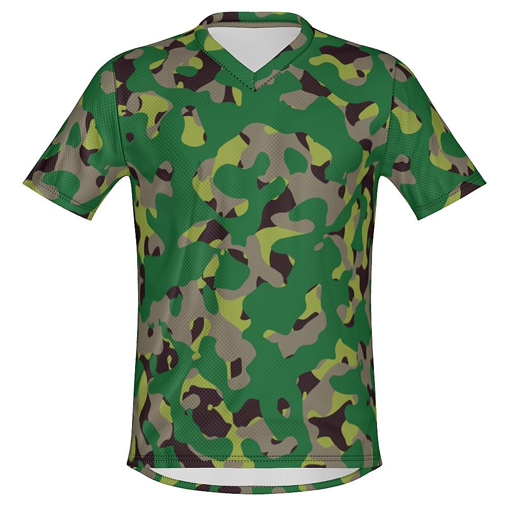 Shirt with green camouflage design on a white background