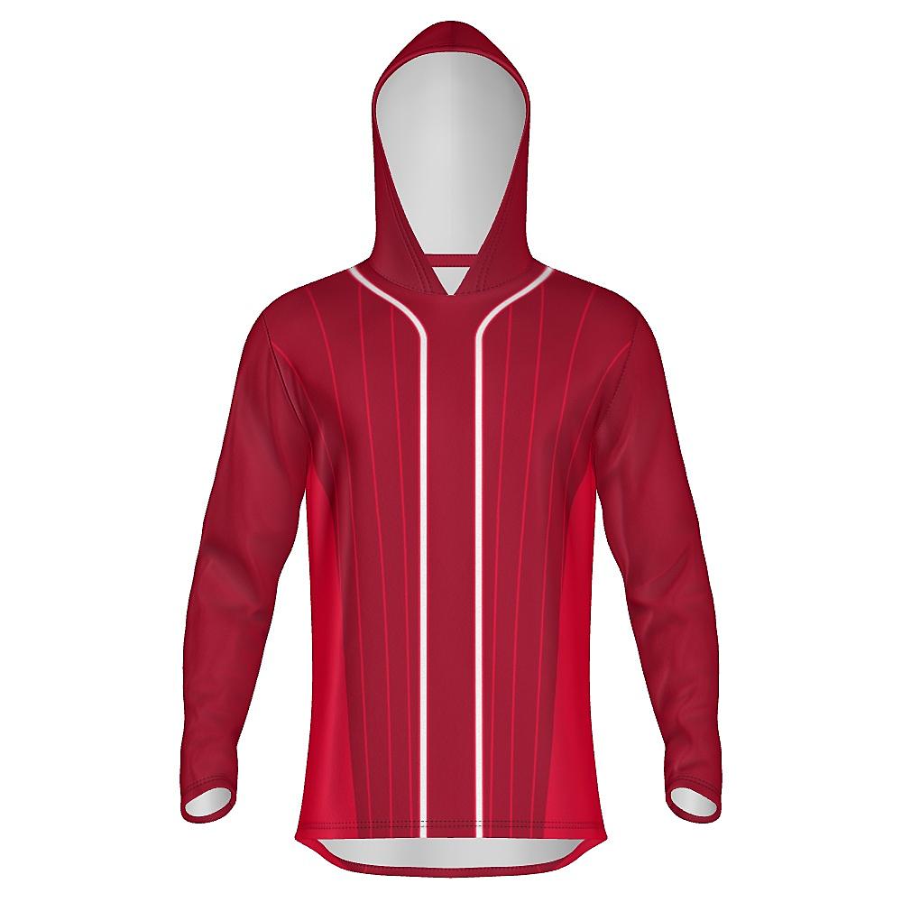 Red hoodie with pinstripe design on a white background