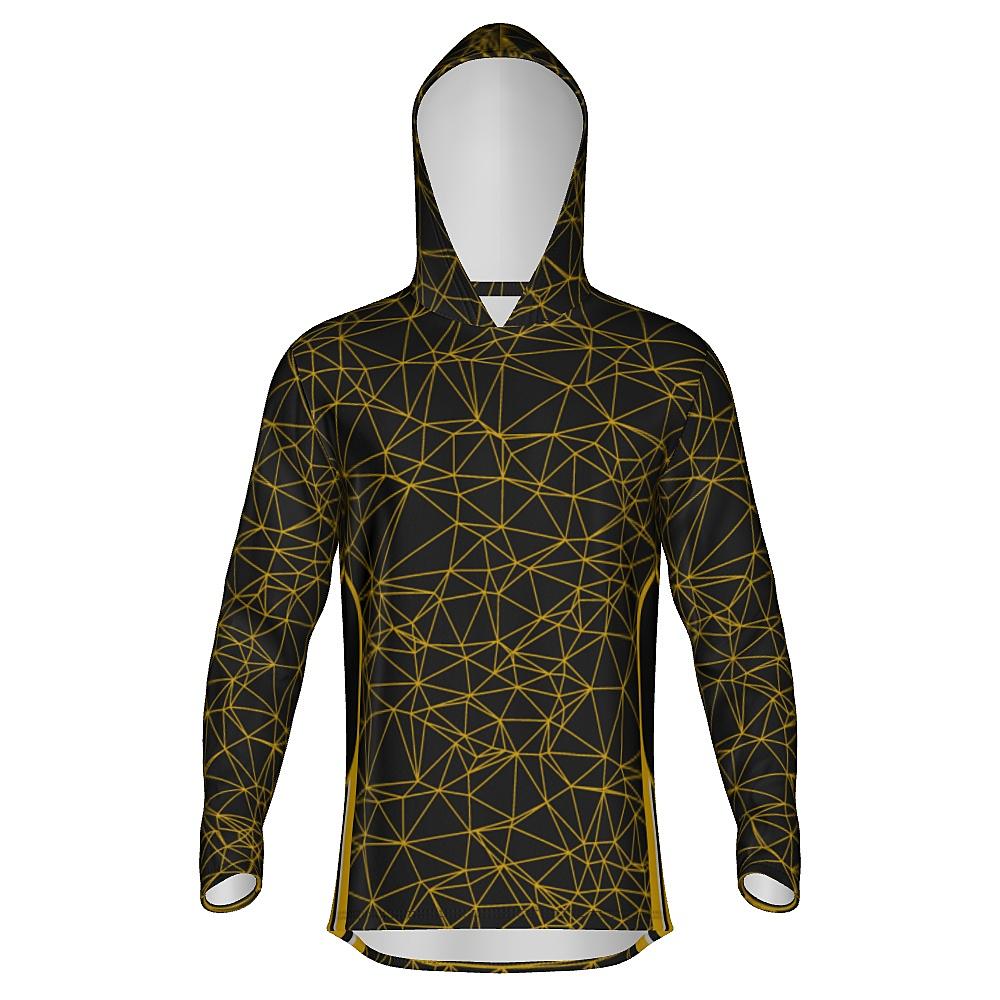 Black hoodie with yellow geometric design on a white background