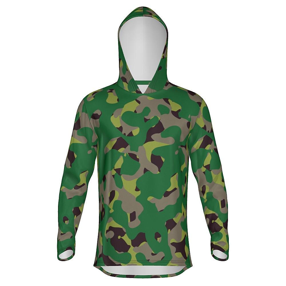 Hoodie with green camouflage design on a white background