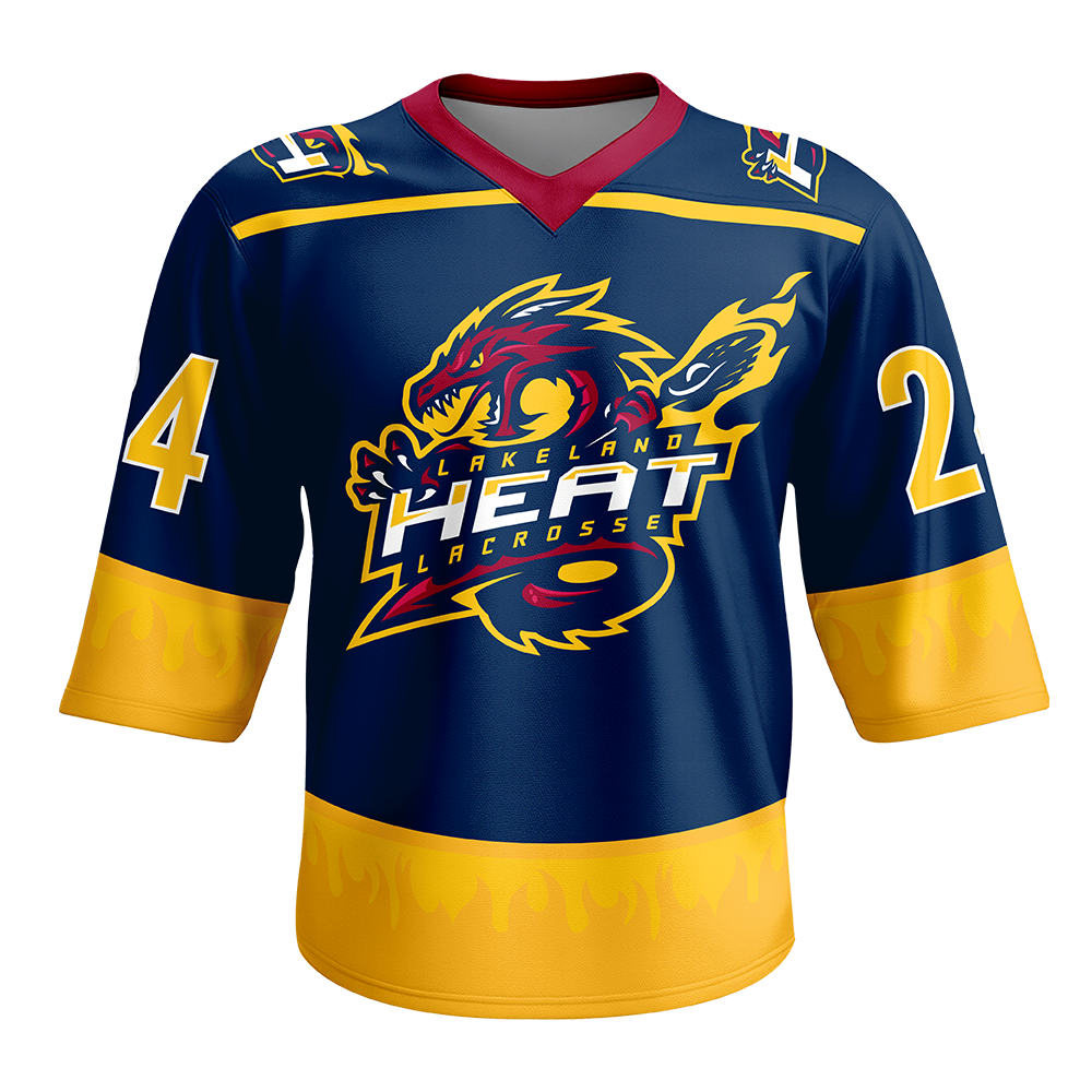 Lacrosse jersey with dragon logo on a white background