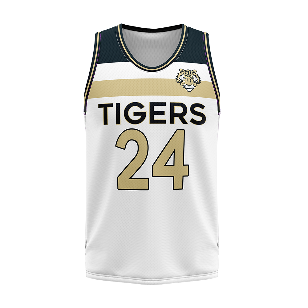 Basketball jersey with 'Tigers' and number '24' on a white background