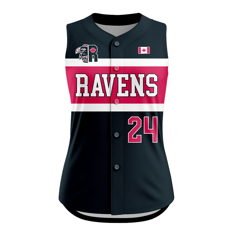 Baseball jersey with 'Ravens' and number '24' on a white background
