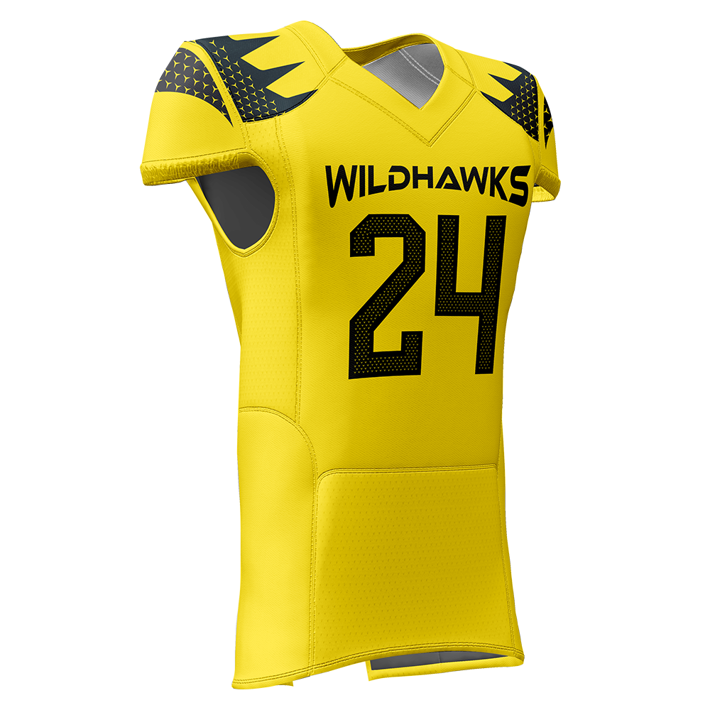 Yellow football jersey with 'Wildhawks' and number '24' on a white background
