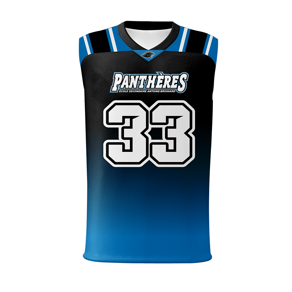 Black and blue sports jersey with number 33 and 'Panthers' text on a white background
