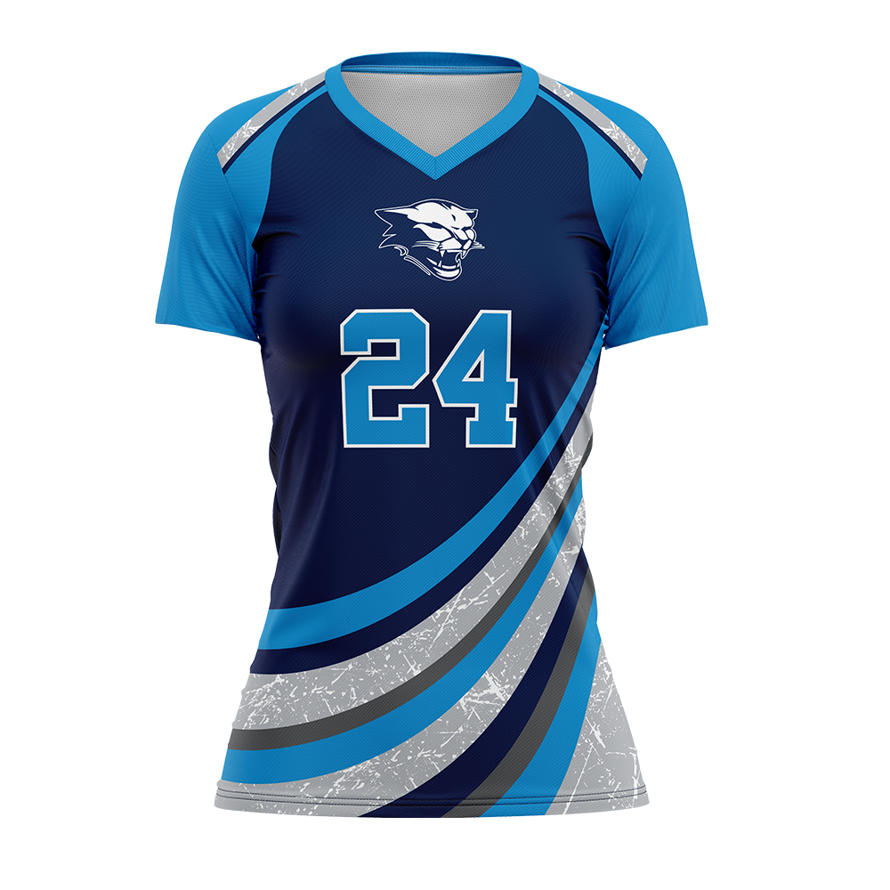 Blue and gray sports jersey with number 24 on a white background