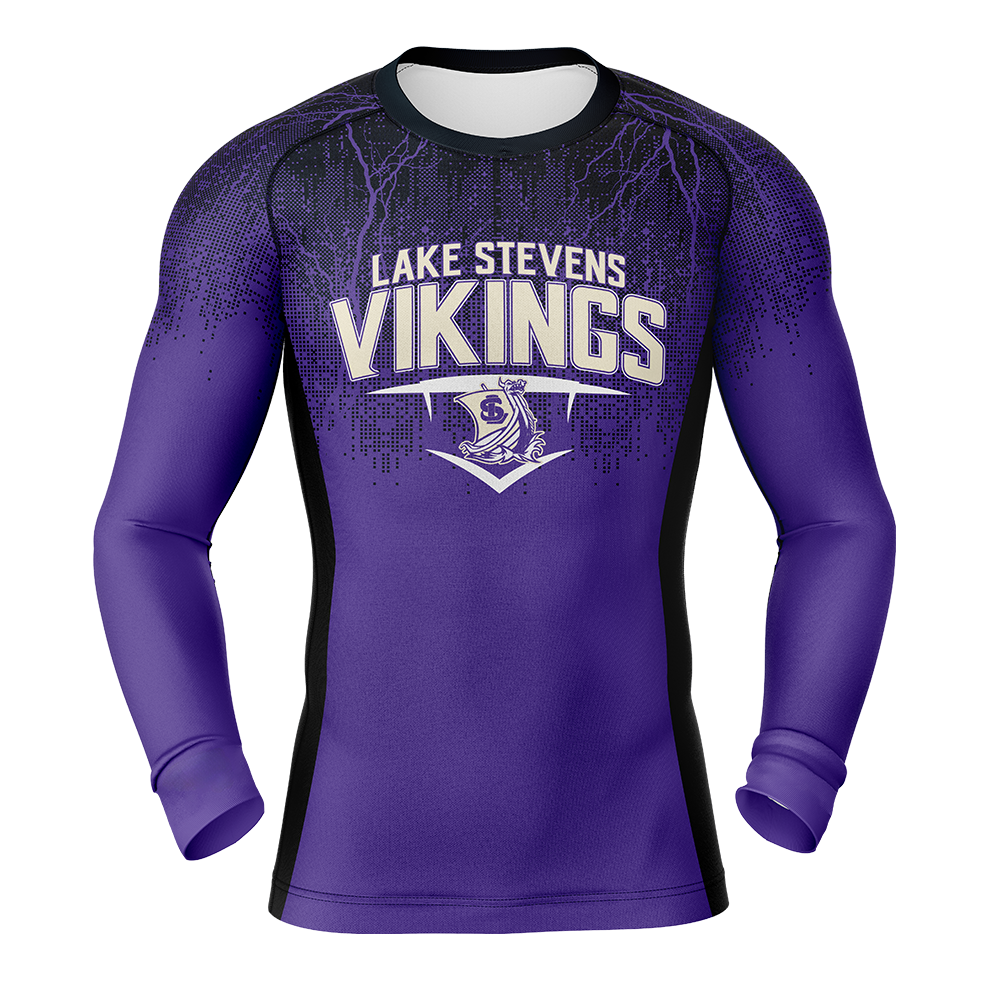 Purple long-sleeve shirt with 'Lake Stevens Vikings' text and logo on a white background