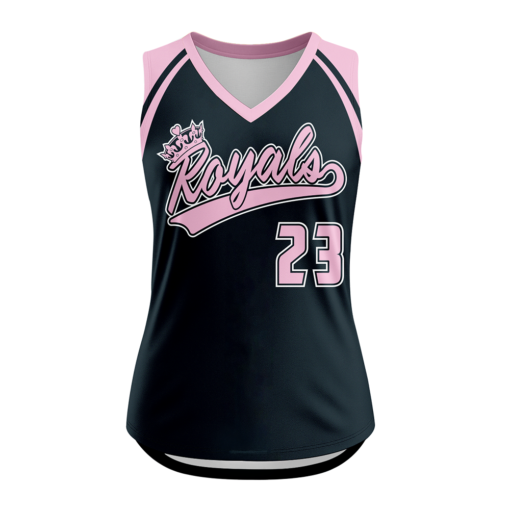 Black tank top with pink accents featuring 'Royals' and number '23' on a white background